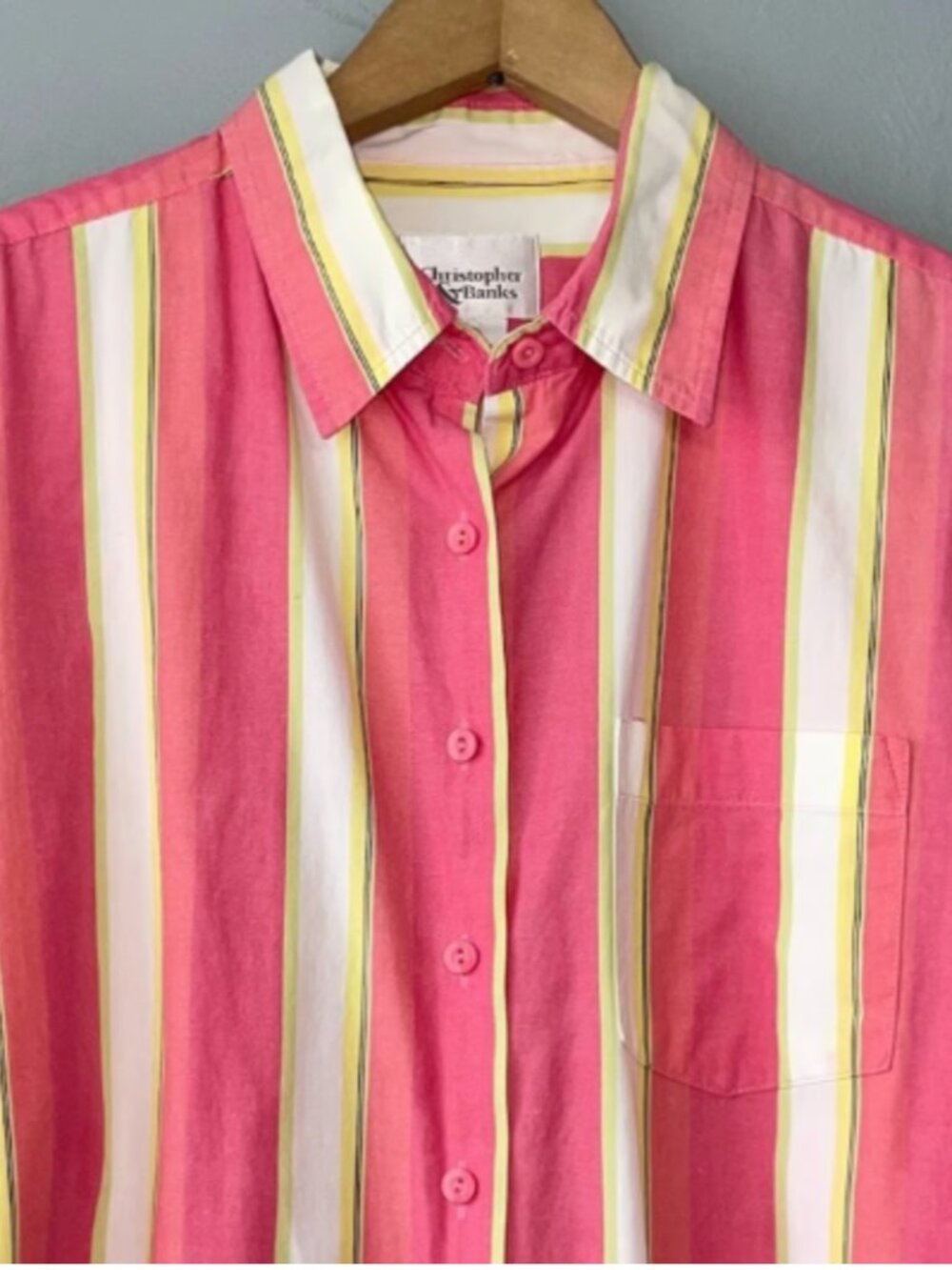 Christopher & Banks Pink Striped Cotton Button-down Shirt